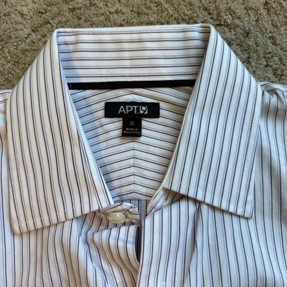 Apt. 9 Modern Fit Striped Button Down Shirt Purple White 100% Cotton Small NEW - Picture 2 of 7